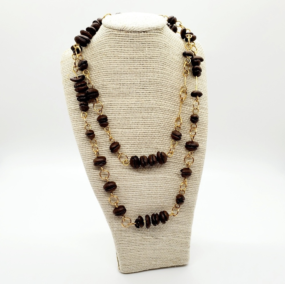 Coffee espresso beans design goldtone necklace unique!